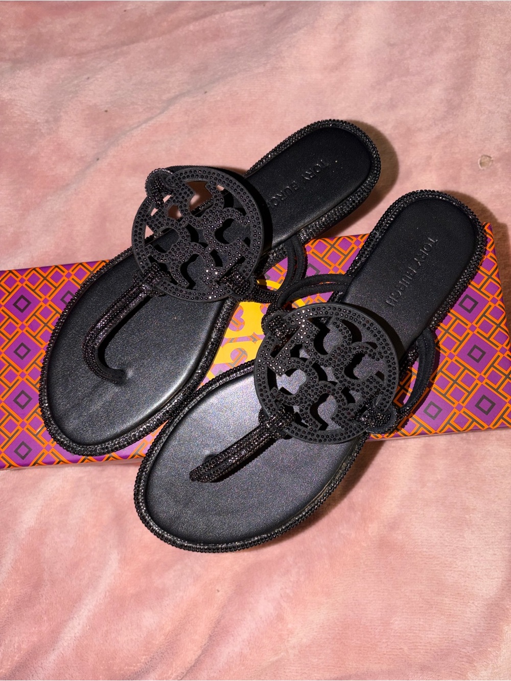 Tory Burch Black Jeweled Logo Thong Sandals - Picture 2 of 2